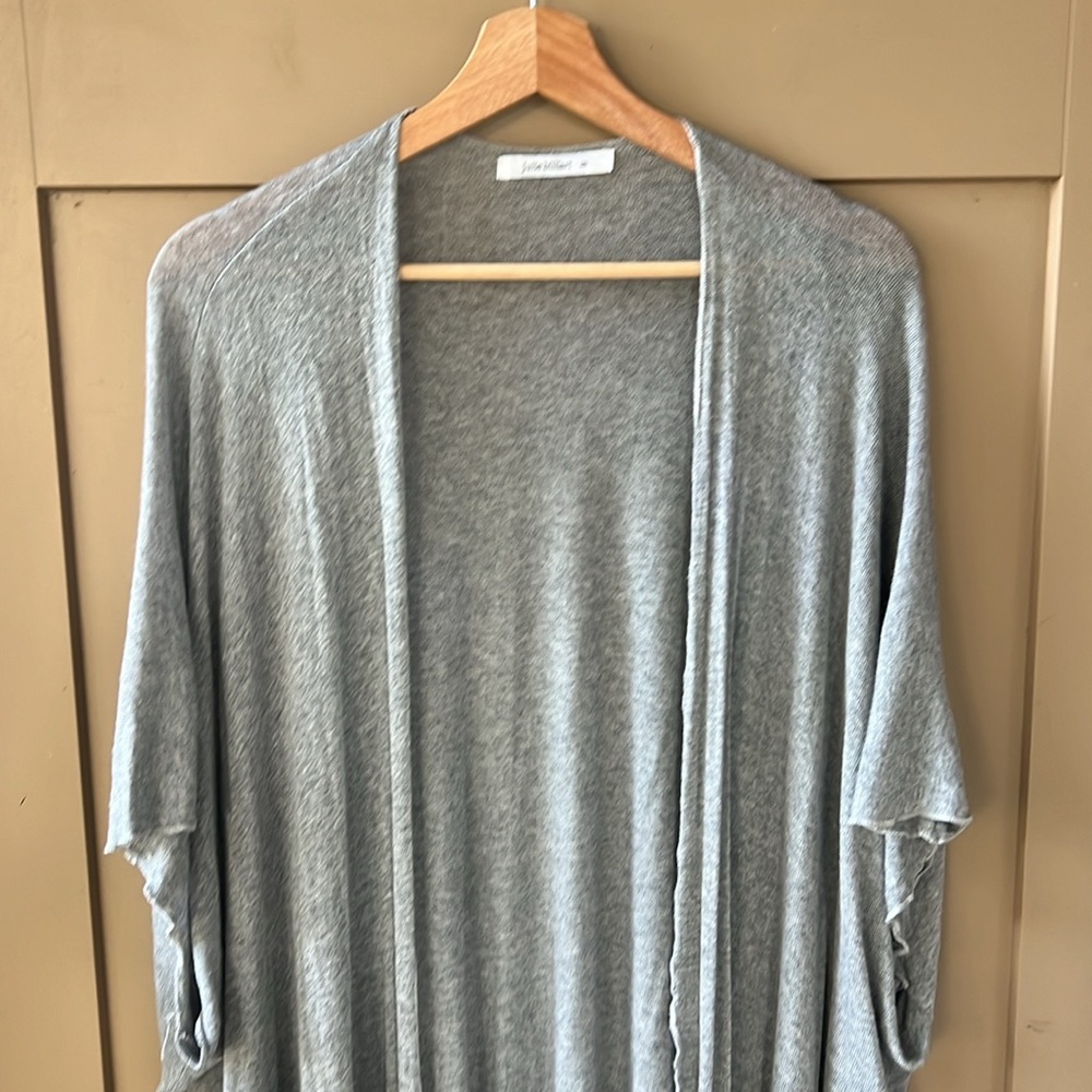 Julie Billiart Sz M Stretch Jersey Knit Light Weight Gray Kimono Lettuce Hem - Picture 2 of 8